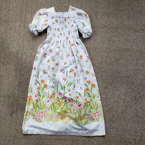 Vintage 70s Smocked Prairie Pioneer Dress Girl's Size 6